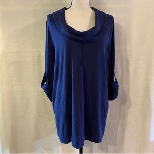 Soft Surroundings navy blue rolled sleeve cowl neck tunic top
